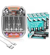 Dlypow DH4 1.5V &1.2V AA AAA Battery Charger and 16 Pack 1100mAh True High Capacity AAA Rechargea...