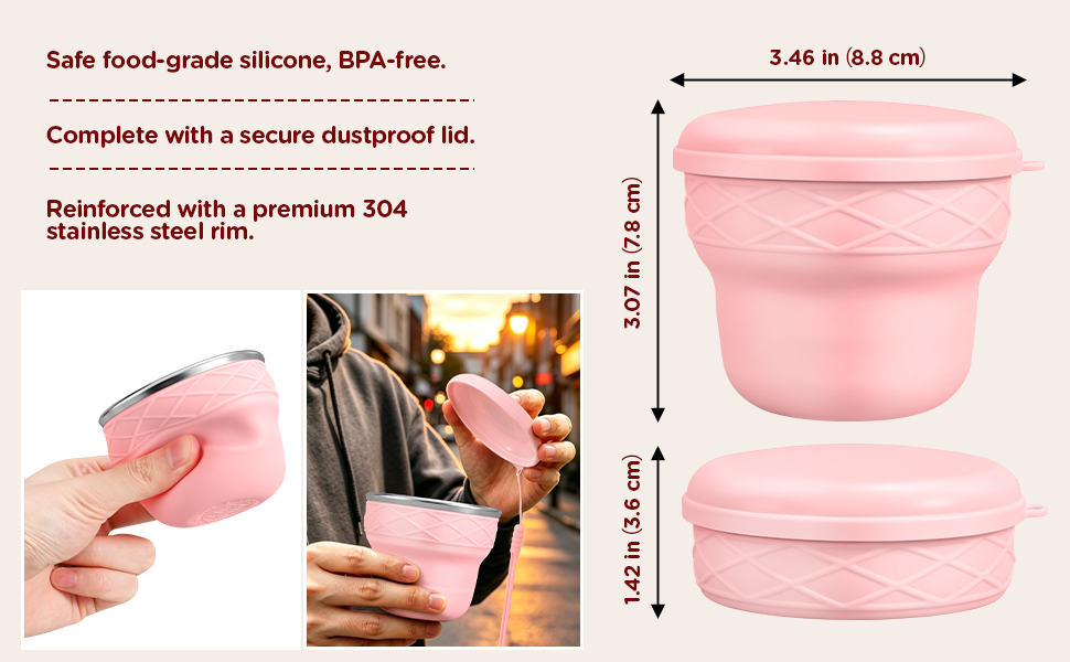Silicone Collapsible Travel Cup with Lid, 7oz/200ml BPA-Free