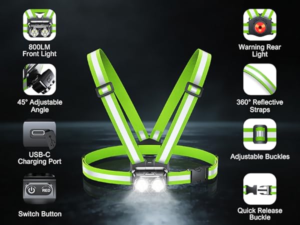 light up led vest reflective gear runners lights for night safety jogging lights lighted