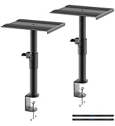 suptek Clamp-on Speaker Stand Desk Mount Set, Height Adjustment, Swivel, 9.6 x 8.8 inch Trays, Un...