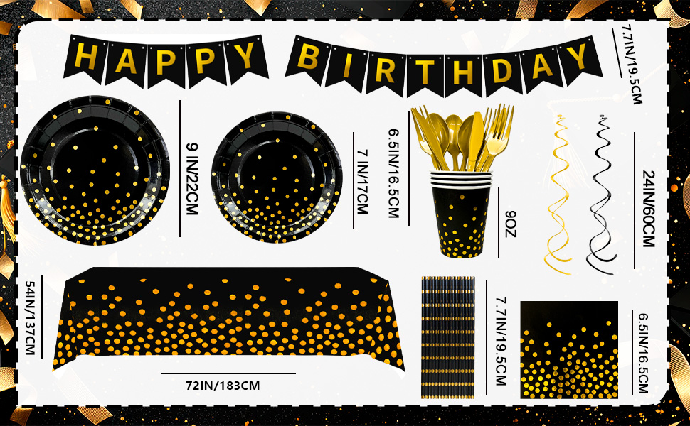 black and gold party decorations