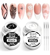 BQAN Nail Art Gel Paint Set – Black & White Gel Nail Polish for French Tips Flowers Drawing Ombre...