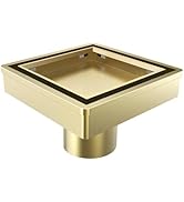 HTOH 4 Inch Gold Shower Drain, Modern 2-in-1 Tiled Shower Drain - 304 Stainless Steel Square Show...