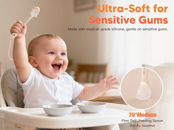 Soft silicone 6+ months baby spoon gentle on sensitive gums