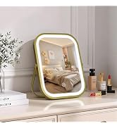 Bearolve Travel Makeup Mirror, 6"×8" Small Vanity Mirror with Lights, 1500mAH Battery, 3-Color Li...