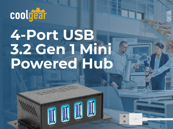 4-Port USB 3.2 Gen 1 mini powered hub for computer accessories and multiport connectivity