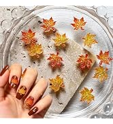 50Pcs Fall Maple Leaf Nail Charms, 3D Resin Autumn Leaf Nail Charm, Fall Harvest Resin Nail Rhine...