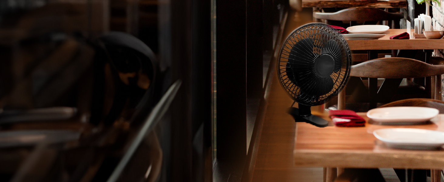 Portable clip-on fan showing strong clip for secure attachment to various surfaces