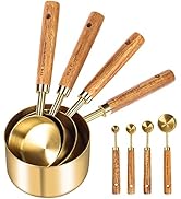 GuDoQi Measuring Cups and Spoons Set of 8, Wood Handle with Metric and US Measurements, Premium S...