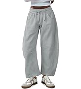 Fisoew Womens Barrel Leg Sweatpant Drawstring Elastic Waisted Wide Leg Pants Casual Active Pants ...