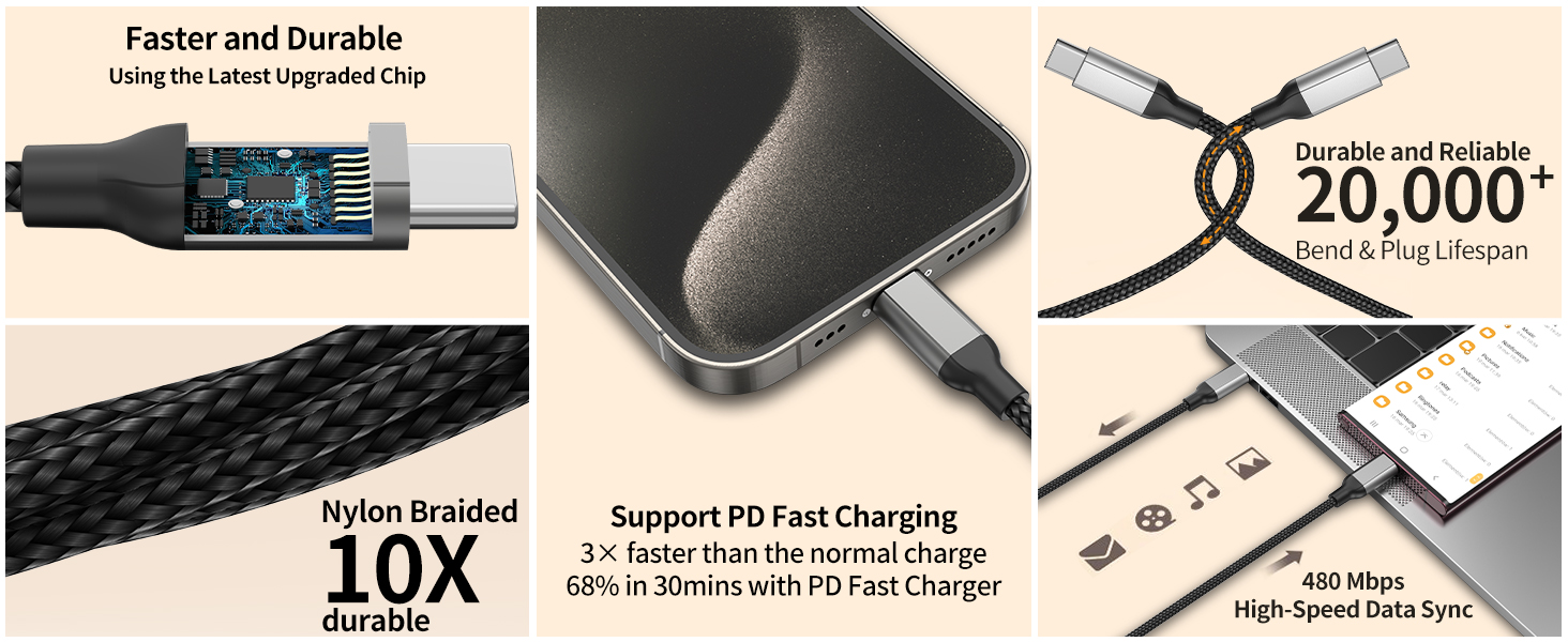 2 foot type c to type c charging cord