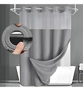 XOGUIBO No Hook Shower Curtain and Liner Set,Grey Hotel Waffle Shower Curtain with Liner 75" L x ...