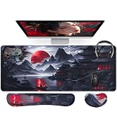 Anime Japanese Desk Mat Set, Keyboard and Mouse Pad with Wrist Rest | 3-Piece keyboard mat and Ga...