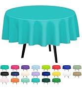 QIKSION 2 Pack Aqua Blue Plastic Tablecloth Disposable Circle Table Covers Blue Table Cloths for ...
