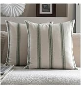 Cethom Boho Throw Pillow Covers 18x18 Set of 2, Olive Green Striped Decorative Pillow Cases for C...