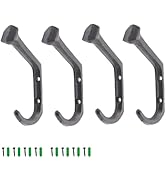 YGbridge Rustic Cast Hooks Iron Wall Hooks, Set of 4 Heavy Duty Wall Mount Cast Iron Hooks for Ha...