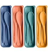 HMDZMR Travel Utensils with Case, 4 Sets Reusable Utensils Set with Case, Wheat Straw Utensils fo...