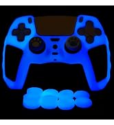 HLRAO Glow in The Dark PS5 Controller Skin,Blue Anti Slip Soft Thicked Studded Silicone Cover Ski...