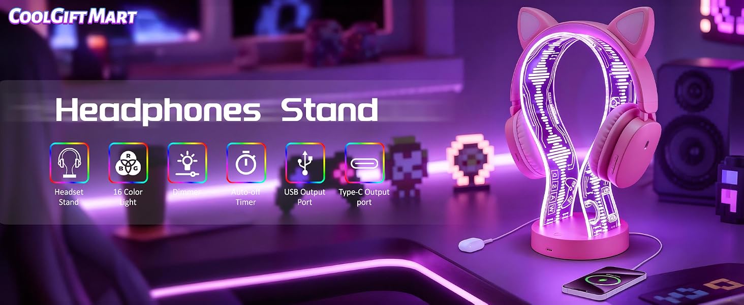 CoolGift Mart Light Up 16 Colors Headphone Stand