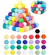 90PCS FIVEIZERO Hexagon Silicone Beads,30 Colors 14mm Silicone Beads for Keychain Making Kit,Lany...