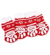 Pet Dog Costumes-4pcs Christmas Style Dog Puppy Cat Non-Slip Socks with - Size L (Red)