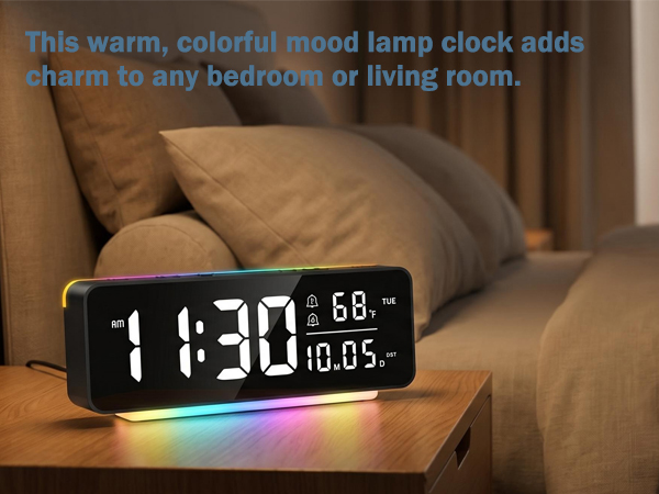 This warm, colorful ambient light clock adds charm to any bedroom, living room, office, or dorm.
