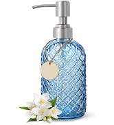 Gem-Patterned Glass Soap Dispenser with Rust Proof Stainless Steel Pump-13 oz Liquid Hand Soap Di...