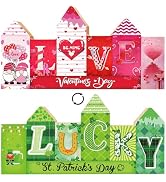 Sweet Valentine's Day & St. Patrick's Decorations - Wooden Table Sign - Cute LOVE & LUCKY Desk Pl...