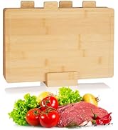 CONLI 4 PCS Bamboo Cutting Board With Holder,12.59x10.62 inch Cutting Boards for Kitchen,Categori...