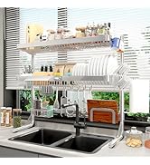 VNKZI Over Sink Dish Drainer Drying Rack, 3 Tier Full Stainless Steel Storage Adjustable Length (...