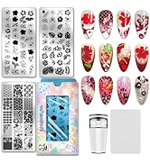 PH PandaHall 3pcs Hibiscus Flower Nail Stamping Plates, Floral leaf Nail Art Templates Blossom St...