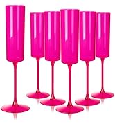 Ciaell 24 Pack Plastic Champagne Flutes - Hot Pink 6 Oz Disposable Champagne Glasses - Square Pla...