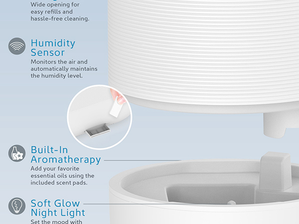 soft glow night light humidity sensor built in aromatherapy