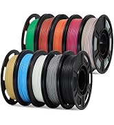 YOUSU Matte PLA 3D Filament 1.75mm Bundle - 10x250g (10 Rolls) - Black, White, Light Brown, Light...