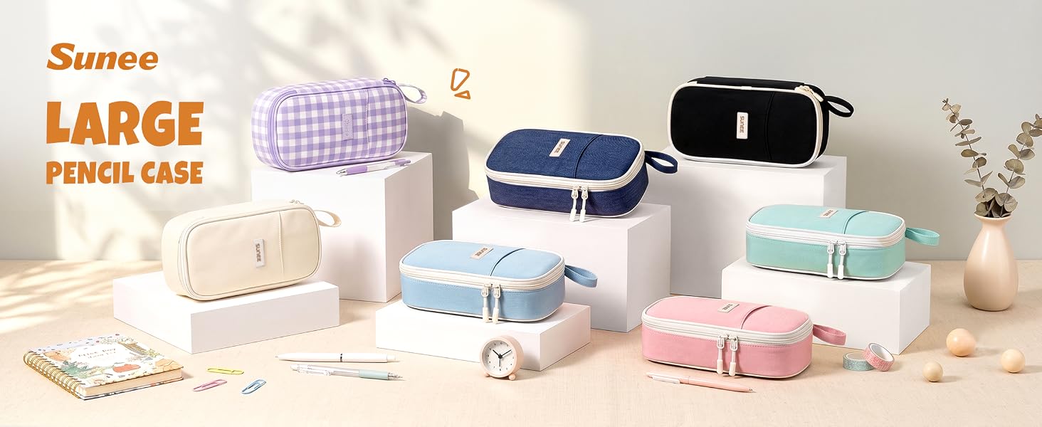 SUNEE Cute Pencil Case, Pen Pouch, Colored Large Pencil Bag with Zipper, Kawaii School Supplies