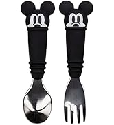Bumkins Toddler Utensils, Disney Mickey Mouse Kids Fork and Spoon Set, Silicone and Stainless-Ste...