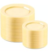 FLOWERCAT 200PCS Yellow Plastic Plates Disposable Plates for Party - Heavy Duty Plastic Plates - ...