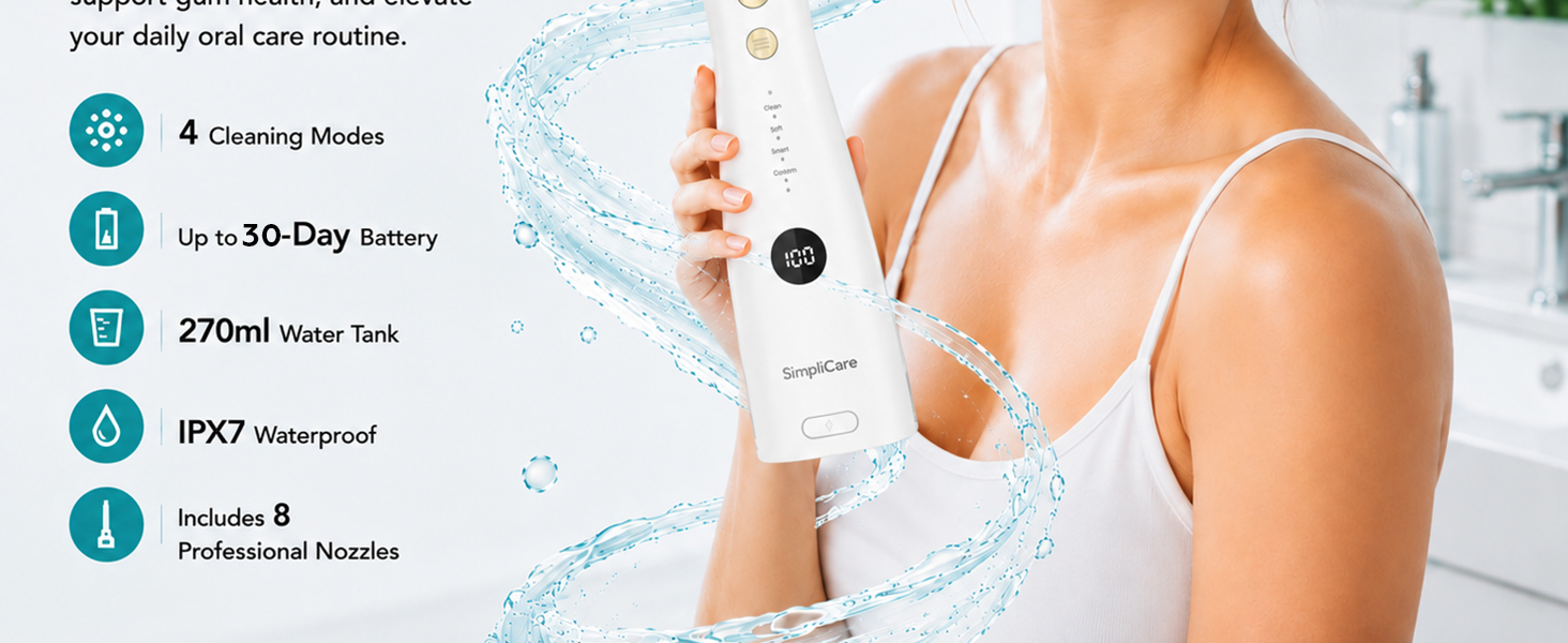 SimpliCare F5052 cordless water flosser for daily oral care and deep cleaning