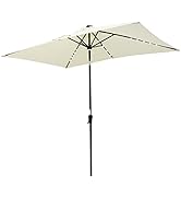 Helios&Hestia 6.5x10 ft Solar Powered Rectangular Outdoor Market Patio Umbrella with LED Lights a...