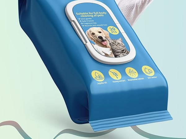 Dog glove wipes designed for paws, face, ears, eyes and coat cleaning without rinsing or bathing