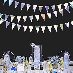 Iridescent Triangle Banner Flag Double Sided Metallic Holographic Paper Pennant Bunting Garland