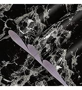 BAYYA Extra Wide Marble Granite Peel and Stick Wallpaper Black White 31.5x157inch Glossy Dark Cou...