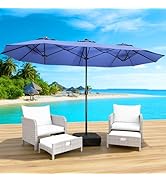 LEVELEVE 15FT Double-Sided Patio Umbrella with Base Included, Large Outdoor Rectangular Market Um...