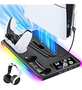 PS5/PS5 Slim Cooling & Charging Station with Cooling Fan,PS5/ PS5 Slim Stand for Disc & Digital C...