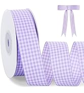TONIFUL 1 Inch x 25 Yards Light Purple Gingham Buffalo Ribbon Plaid Checkered Ribbon for Gift Wra...