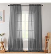 Welvetblk Grey Sheer Curtains for Bedroom Living Room 96 Inches Long 2 Panels, Modern Airy Soft L...