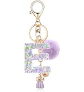 OKAICEN Resin Alphabet Initial Letter Keychain Keyring for Women Purse Handbags With Fur Ball Pom