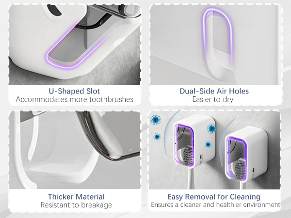 Toothbrush holder with cover design is waterproof and dustproof, keeping the toothbrush clean
