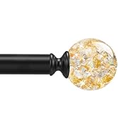 TVWOO Black Curtain Rod for Windows 36-88 Inch,Adjustable Heavy Duty Single Curtain Rod with Deco...
