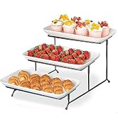 Delling Large 3 Tier Serving Stand Tiered Serving Trays Collapsible Sturdier Rack with 3 Porcelai...
